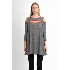 Vintage Moonlight Cold Shoulder Gingham Tunic Top Artsy Fashion Y2K Size S READ